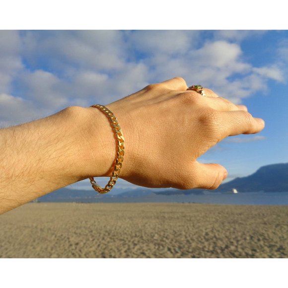 Gold Cuban Link Chain Bracelet, Gold Plated 925 Sterling Silver TopQuality Italy - Picture 3 of 5